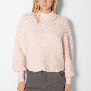 Pink Mock Neck Soft Cozy Ribbed Sweater